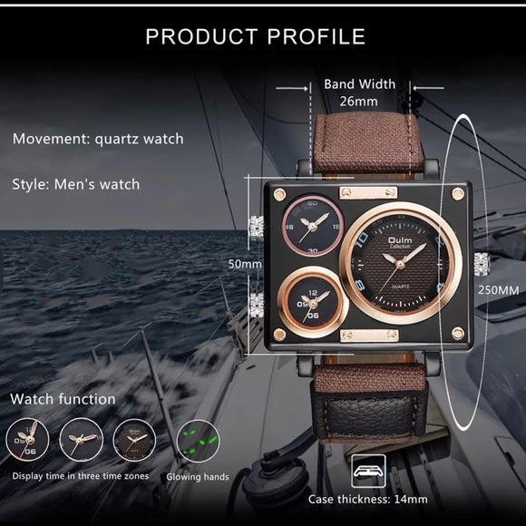 OULM MILITARY STYLE 3 TIME ZONE QUARTZ WATCH - Picture 7 of 9